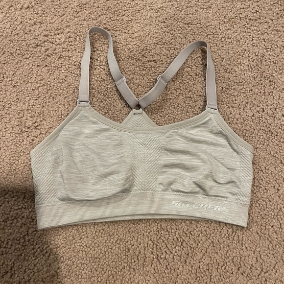 Women's (TEEN) gray SKECHERS Non-wired, removable padded SportsBra - Picture 1 of 6